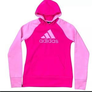 Adidas Girls Sz M 10/12 Climawarm Hoodie Pullover Pink Fleece Lined Youth
